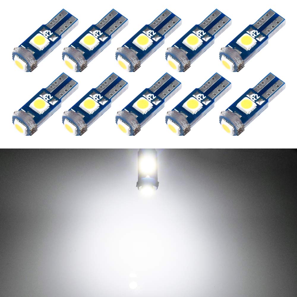 1797 T5 Led Bulb - White 6000K 3030 Smd Wedge Base - Pack Of 10 For Car & Truck Interior Lighting