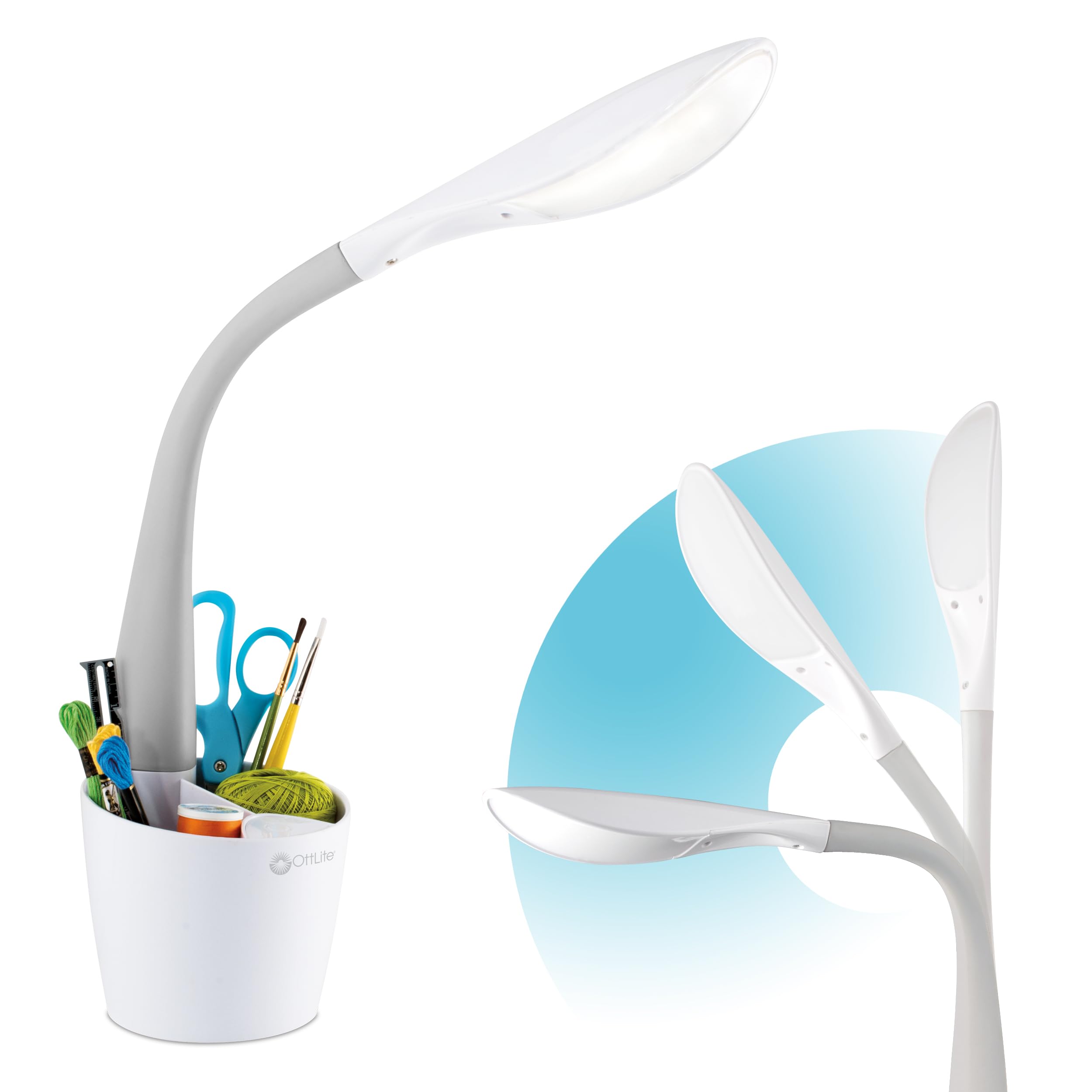 OttLite LED Desk Space Organizer Lamp - 4 Brightness Levels, Additional Storage, Great for Workstation, Offices, Dorms