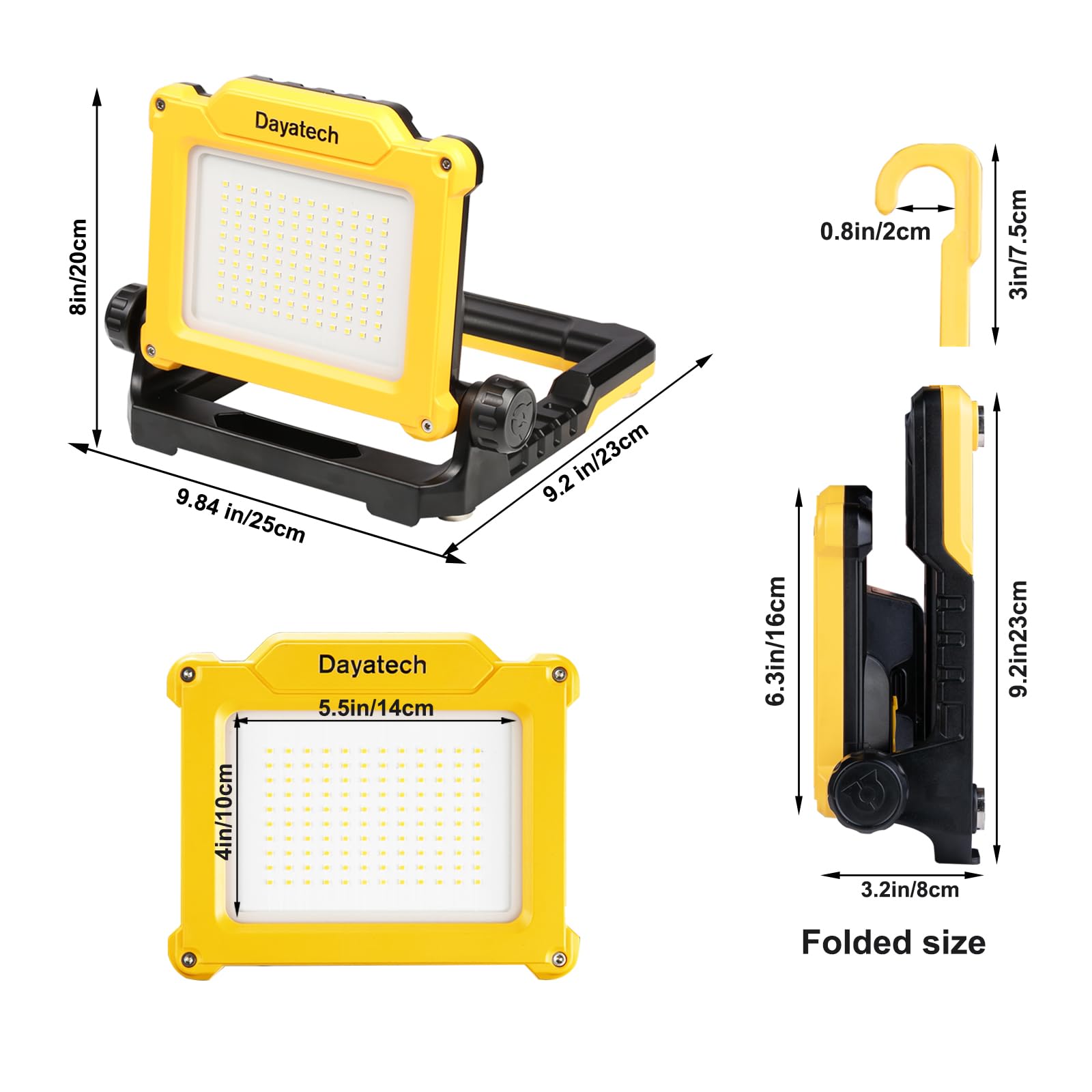 DAYATECH LED Work Light - Rechargeable Cordless 4000/2000/1000LM, Magnetic Base, Compatible with Dewalt & More, Yellow, ABS Plastic