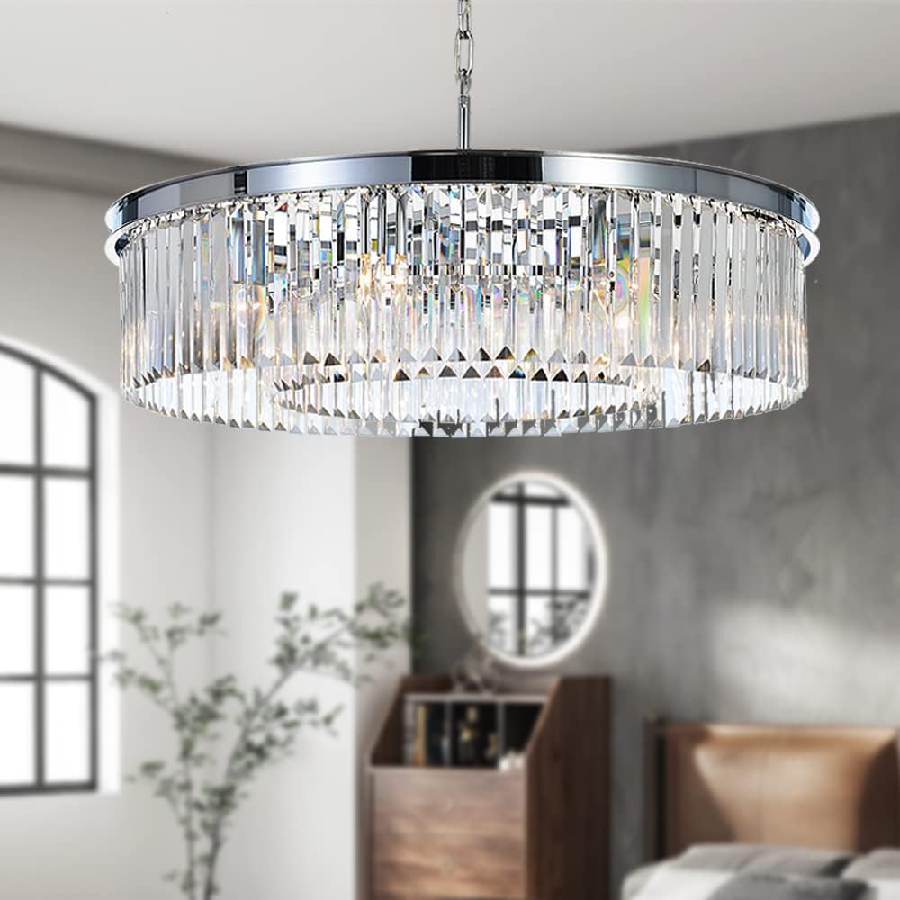 MEELIGHTING Crystal Chrome Chandelier Modern Chandeliers Lighting Pendant Ceiling Light Fixture 2-Tier for Dining Room Living Ro