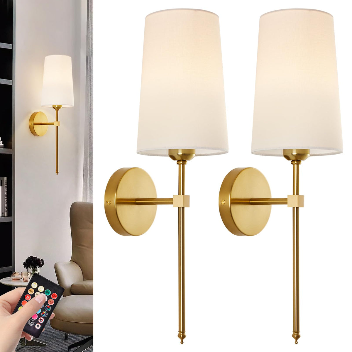 Cckzqyr Battery Operated Wall Sconces, Wall Sconces Sets Of 2, Rechargeable Wall Lights, With Remote Control Dimmable Detachable Bulb, Suitable For Bedroom Living Room Corridor Kitchen