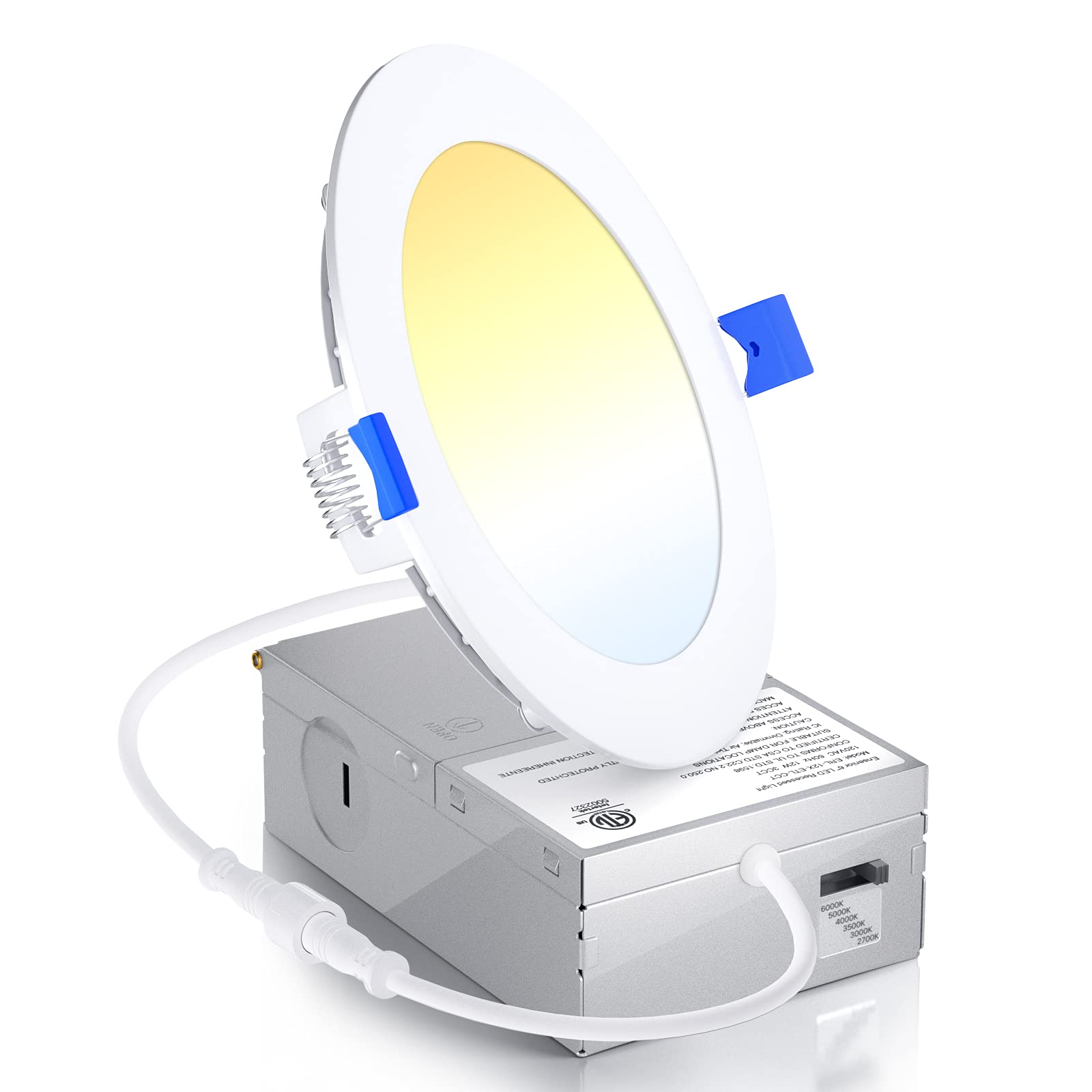 Ensenior 1 Pack 4 Inch LED Recessed Ceiling Light, Dimmable, 2700K-6000K 6CCT, 750LM 9W 120V, High Brightness Canless Wafer Down