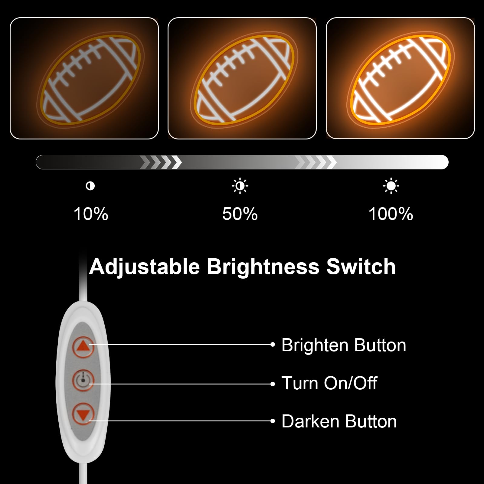 Football Neon Sign For Wall Decor, Dimmable Football Led Signs, Football Shaped Neon Light Rugby Neon Lights For Man Cave, Teens, Boys, And Girls' Bedrooms And Game Rooms Decor Football Fans Present