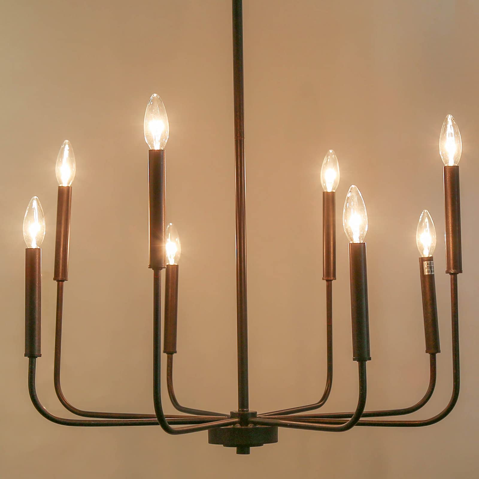 Laluz Chandelier, Dining Room Lighting Fixtures Hanging, Chandelier Light Fixture With Dark Brown Speckled Finish, 26Dia, Dimmab