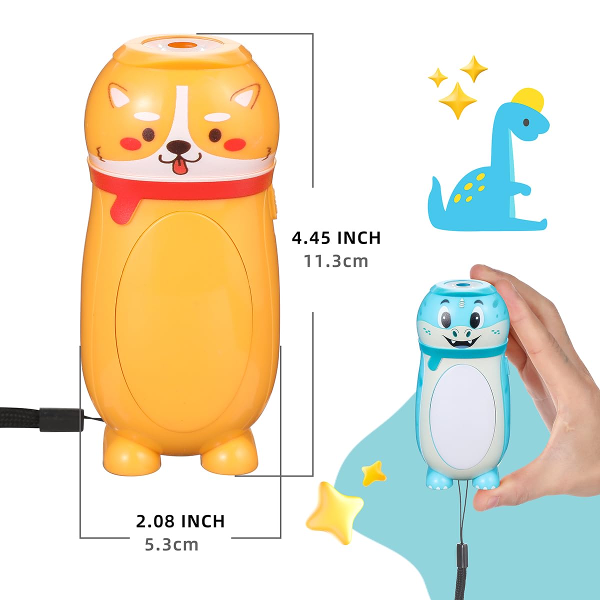 Hilngav 4 Pack Small Mini Led Flashlight For Kids - Cute Animal Flashlight - 2 In 1 Lantern Flashlight - Christmas Gifts Stockin