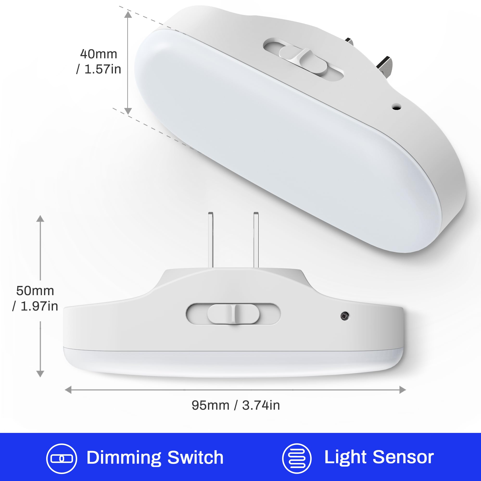 Doresshop Blue Night Light, Auto On/Off, 0-100 Lm Adjustable Brightness, Dimmable Plug Into Wall Light Light Night Light For Kids Room, Bedroom Night Light, Stair Lights, Blue, 1W, 2 Pack