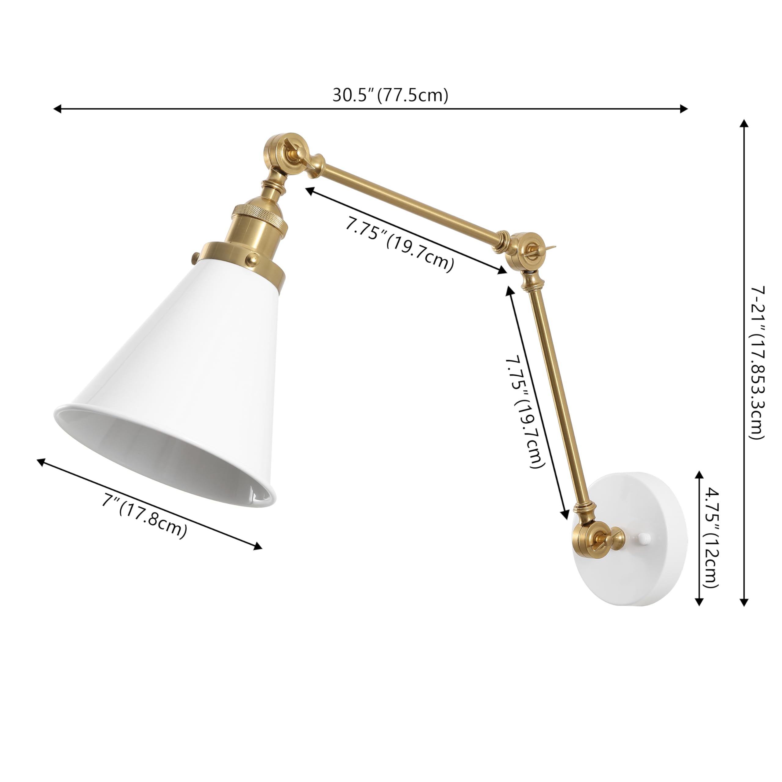 Jonathan Y Jyl7462B Rover 7'' Classic Industrial Metal Adjustable Arm Led Wall Sconce, White/Brass Gold For Bedroom, Bathroom, V
