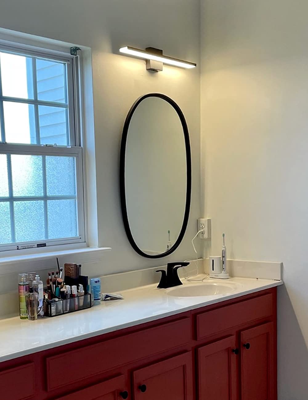 Jusheng 24" Dimmable Bathroom Vanity Light - Black Aluminum & Stainless Steel, 3000K Warm White