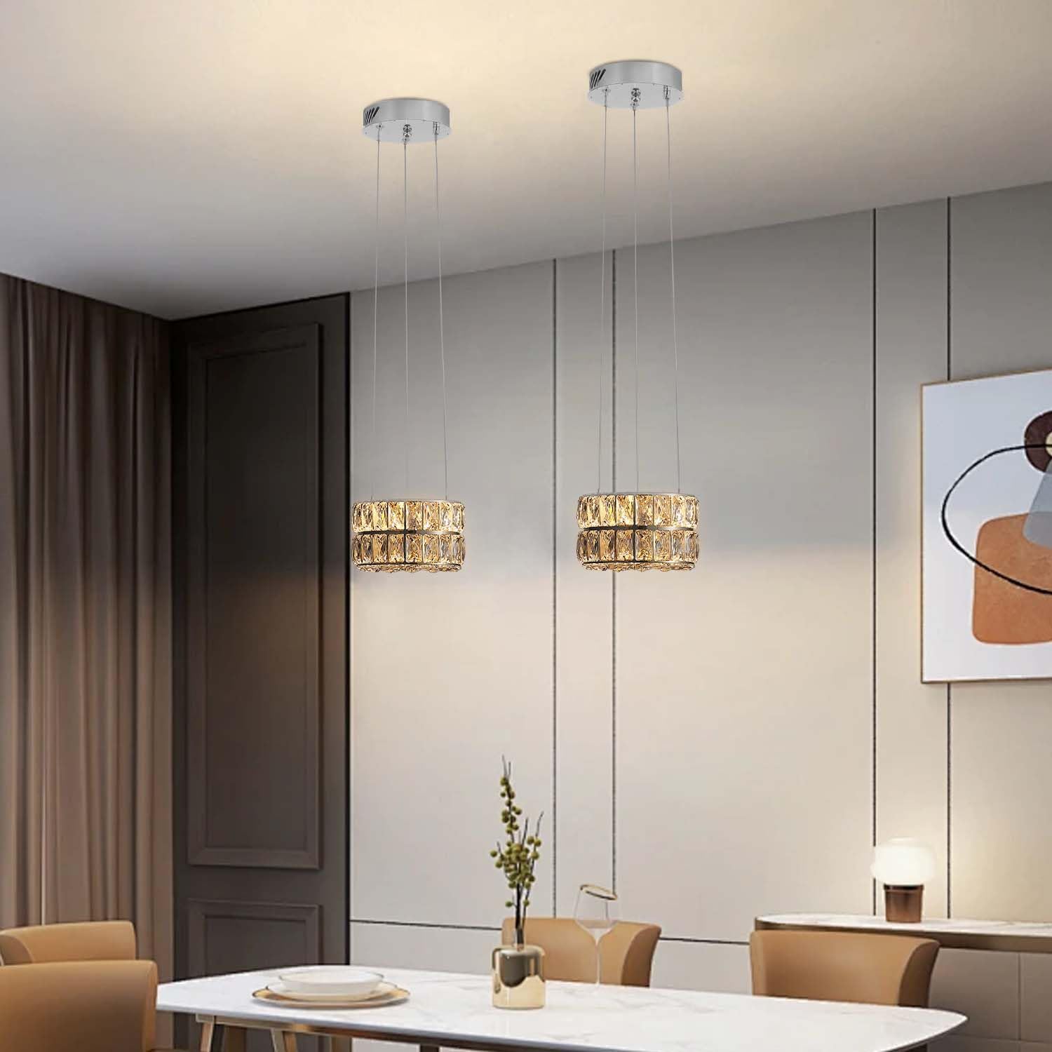 Idequy Modern Crystal Chandelier For Dining Room Luxury Silver Crystal Chandelier For Living Room Dimmable Led 7.8'' Ring Pendan