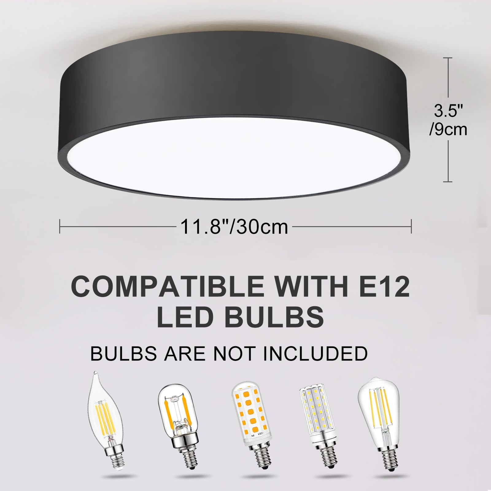 POLITAMP Flush Mount Ceiling Light, 11.8in 2-Light Fixture, Matte Black Metal for Bedroom, Foyer, Kitchen, Hallway