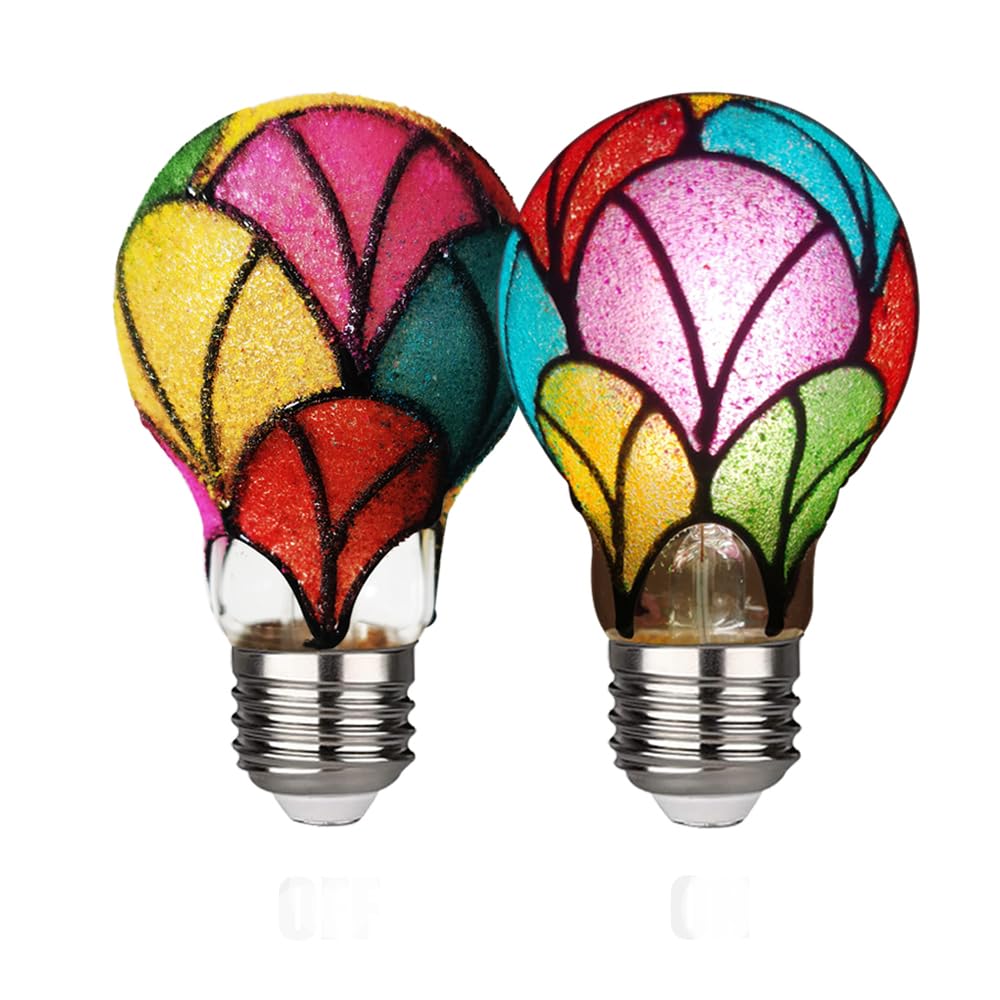 Valucky Non-Dimmable Stained Glass Led Light Bulb,120V 3.5W E26 Base A19/A60 Color Bulb For Home Light,Party,Festive Decoration,