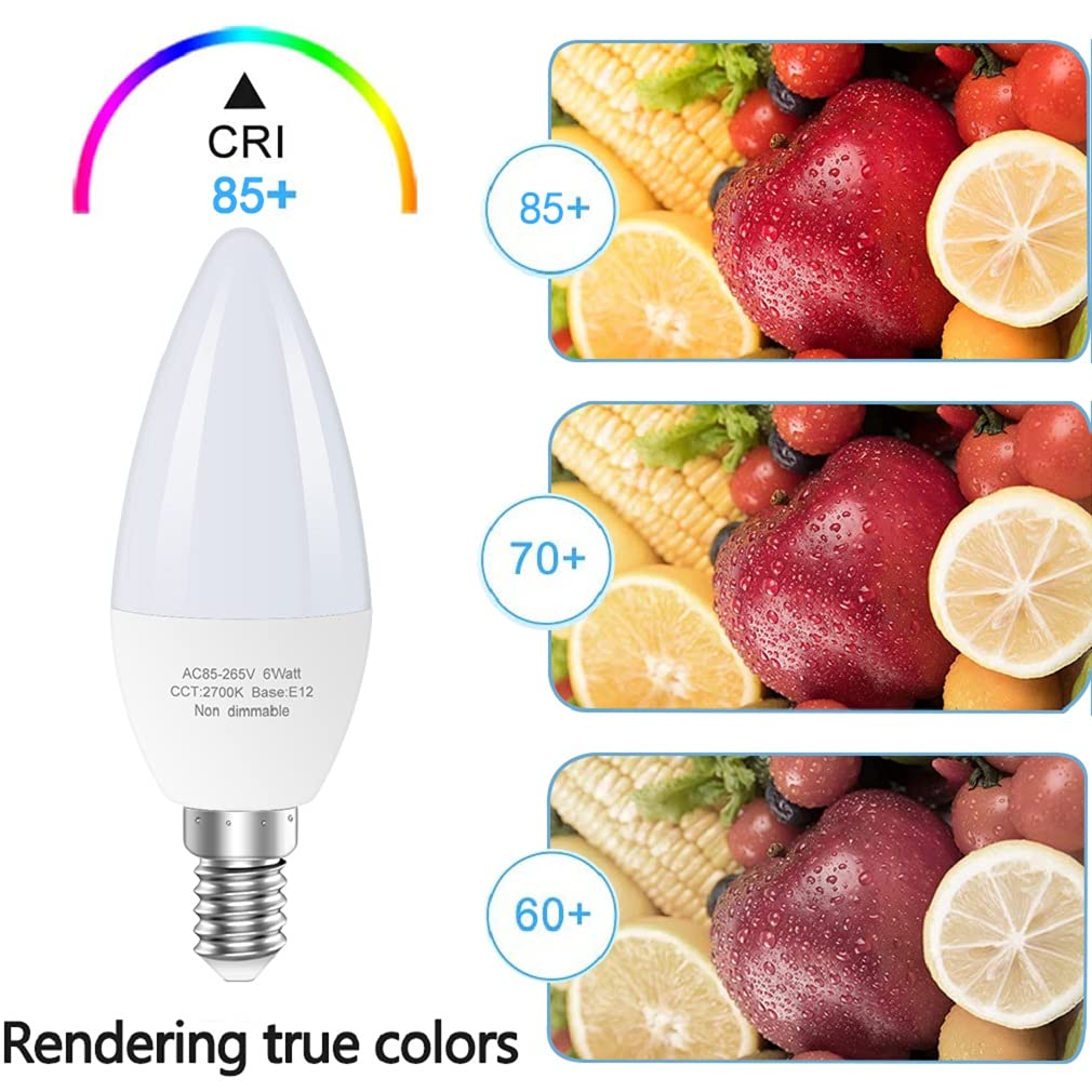 Led Candelabra Bulb E12, 60W Equivalent, 2700K Warm White, Non-Dimmable, 12