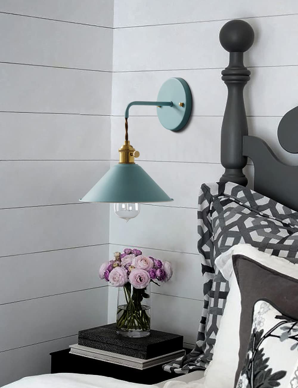 Iyoee Plug In Wall Sconces Set Of 2, Blue Copper With E26 Edison Bulb Holder, Mkl07-2/Blue, Frosted discomfort-reducingt Body