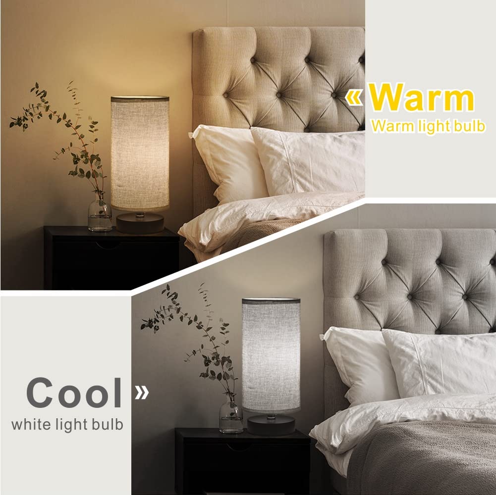Lifeholder Table Lamp, Bedside Nightstand Lamp, Simple Desk Lamp, Cylinder Table Lamp For Bedroom Living Room Office Study, Grey