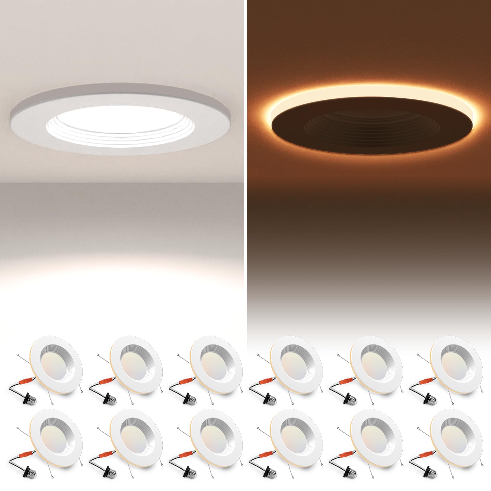 POWERASIA 12 Pack 4 Inch LED Can Lights with Night Light, 5CCT Retrofit Recessed Lighting Selectable 2700K-6000K Dimmable, 9W=55