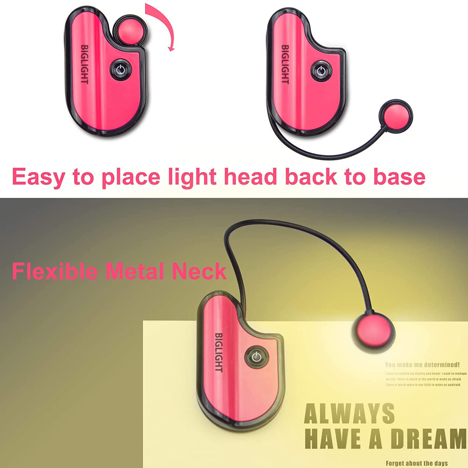 Biglight Book Light For Reading In Bed, Small Book Light For Kids, Led Reading Lamp, Battery Operated Clip Light, Reading Light