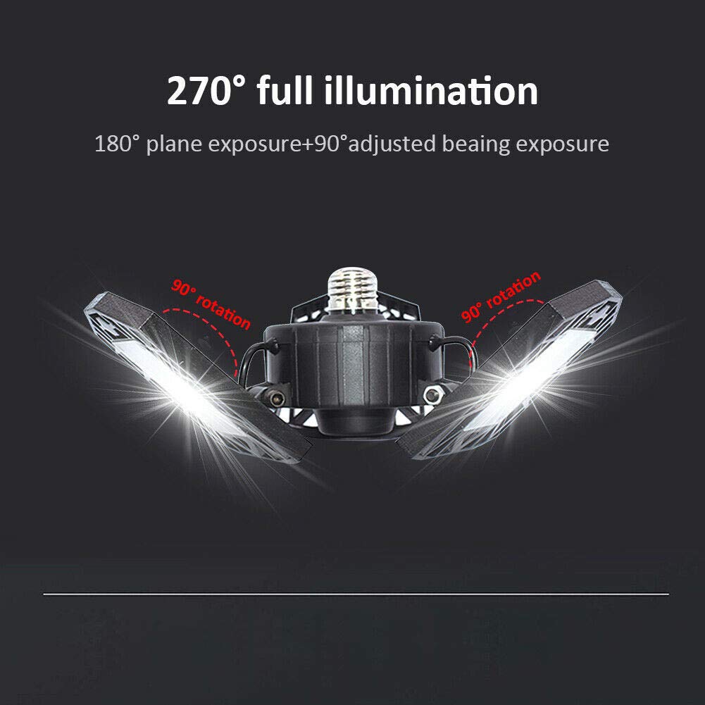 Anypowk Led Garage Light - 6000 Lumen 6500K Daylight 60W, Three Leaf Led Garage Ceiling Lights