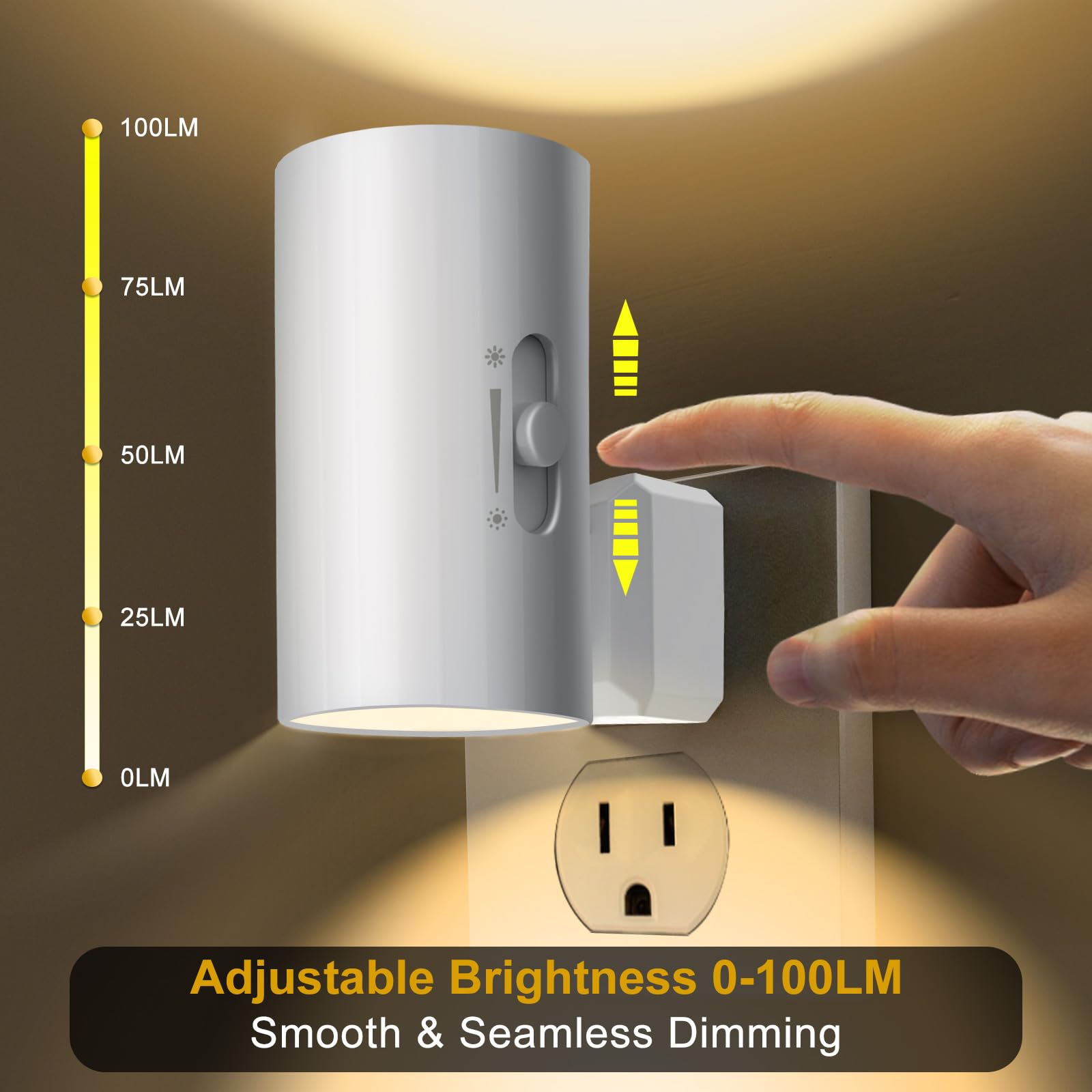 WSKVEZZA LED Night Light - Dimmable 0-100 LM, 3000K Soft White, Plug-in, Sensor Dusk to Dawn, Modern Design, 2 Pack