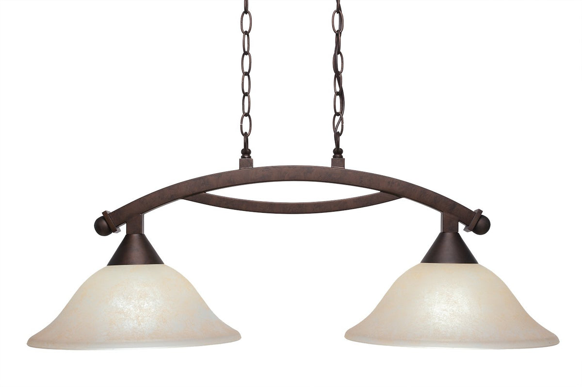 Toltec Lighting 872-BRZ-523 Bow 2 Light Island Light with 12&quot; Amber Marble Glass, Bronze Finish