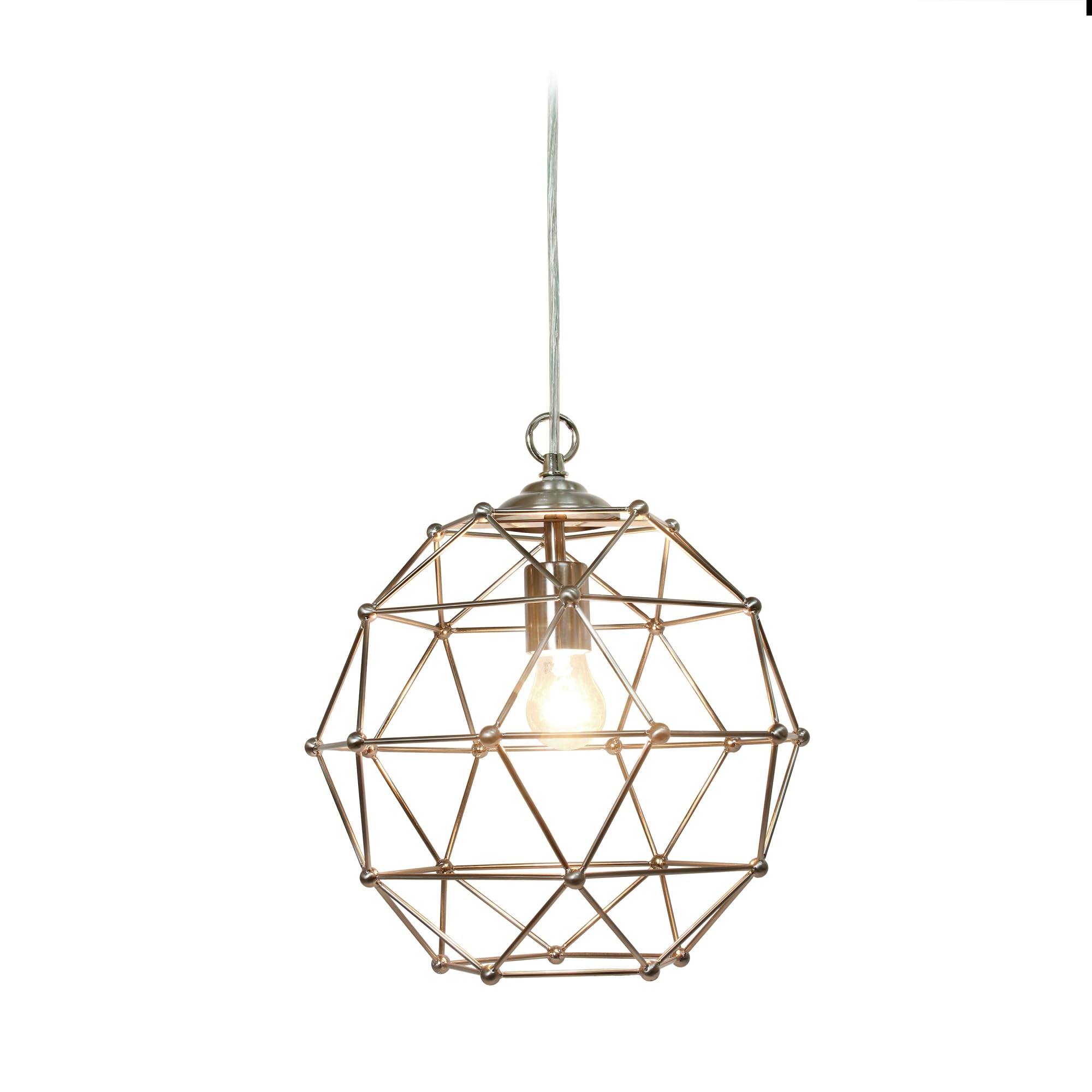 Elegant Designs PT1006-BSN Industrial Ceiling Light Pendant, 12 Inch, Brushed Nickel, Metal Wire Cage