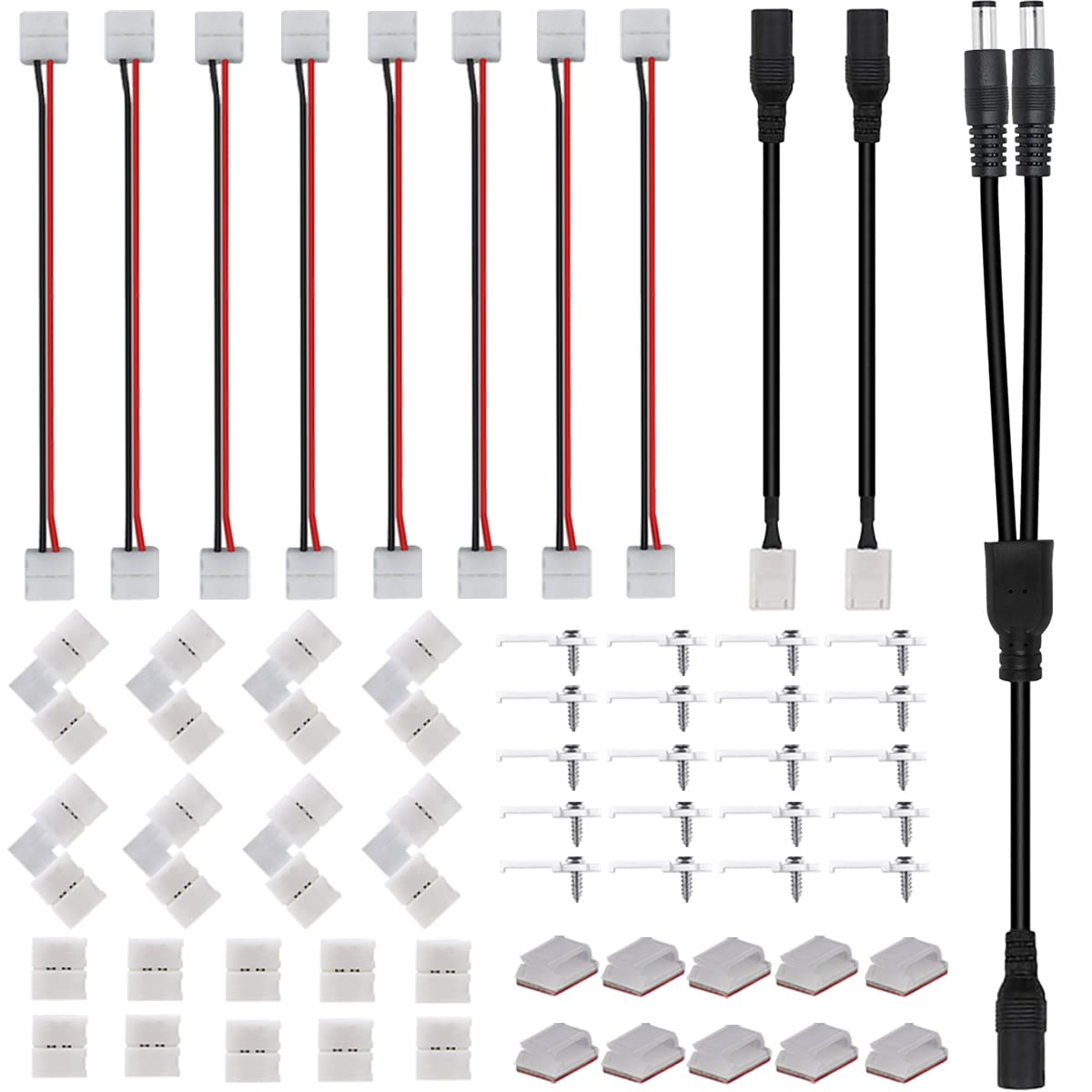 Nisico 2 Pin Led Strip Connector,Include Solderless Connectors,Dc Connector And 2 Way Splitter For 8Mm 3528/2835 Led Strip Light