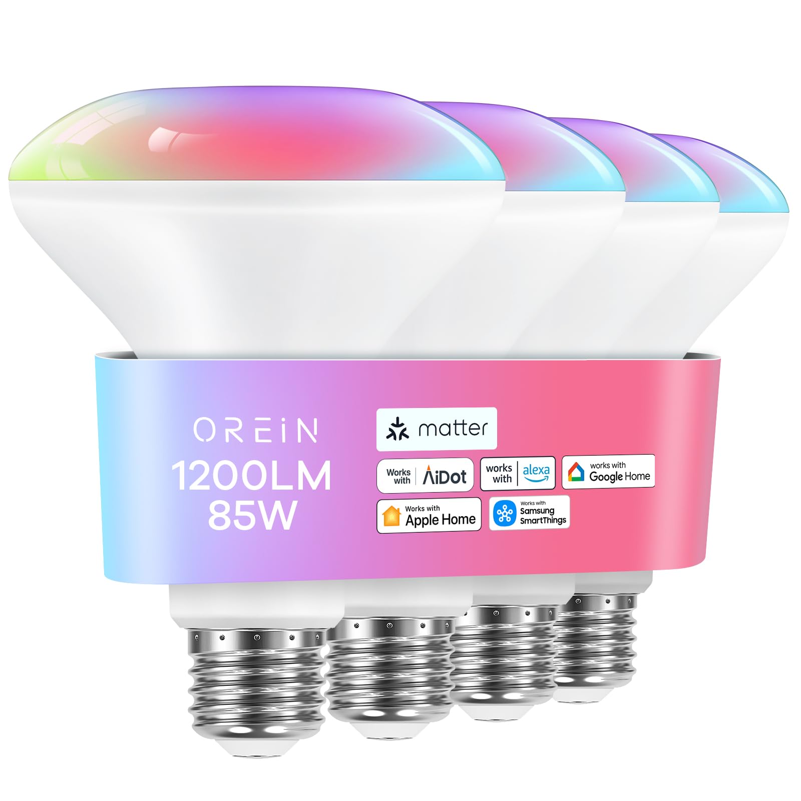 Orein Matter Smart Light Bulb,1200 Lumens Br30 Smart Flood Light Bulbs Work With Alexa, Apple Home, Google Home, Smartthings, Co