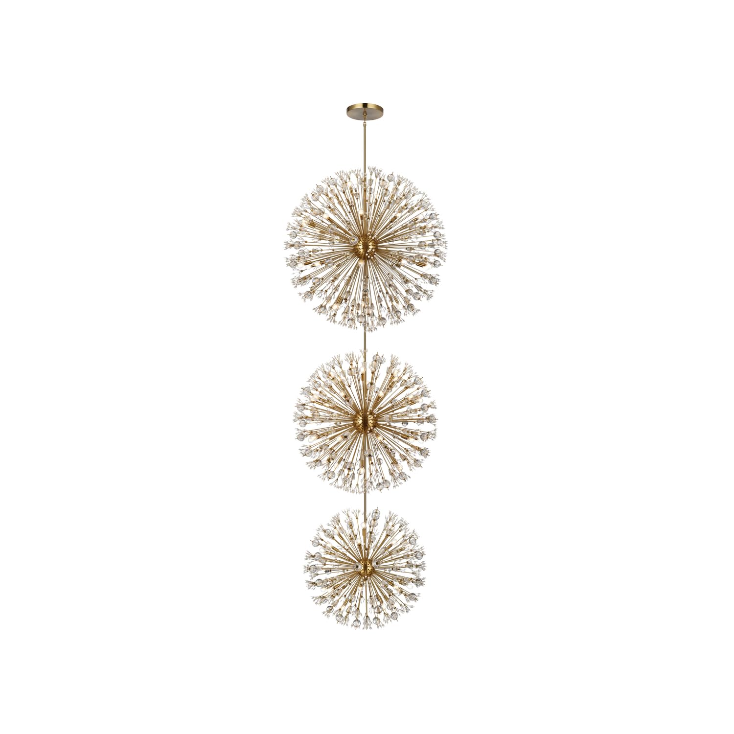 Vera 48 Inch Three Tiers Crystal Starburst Chandelier In Satin Gold