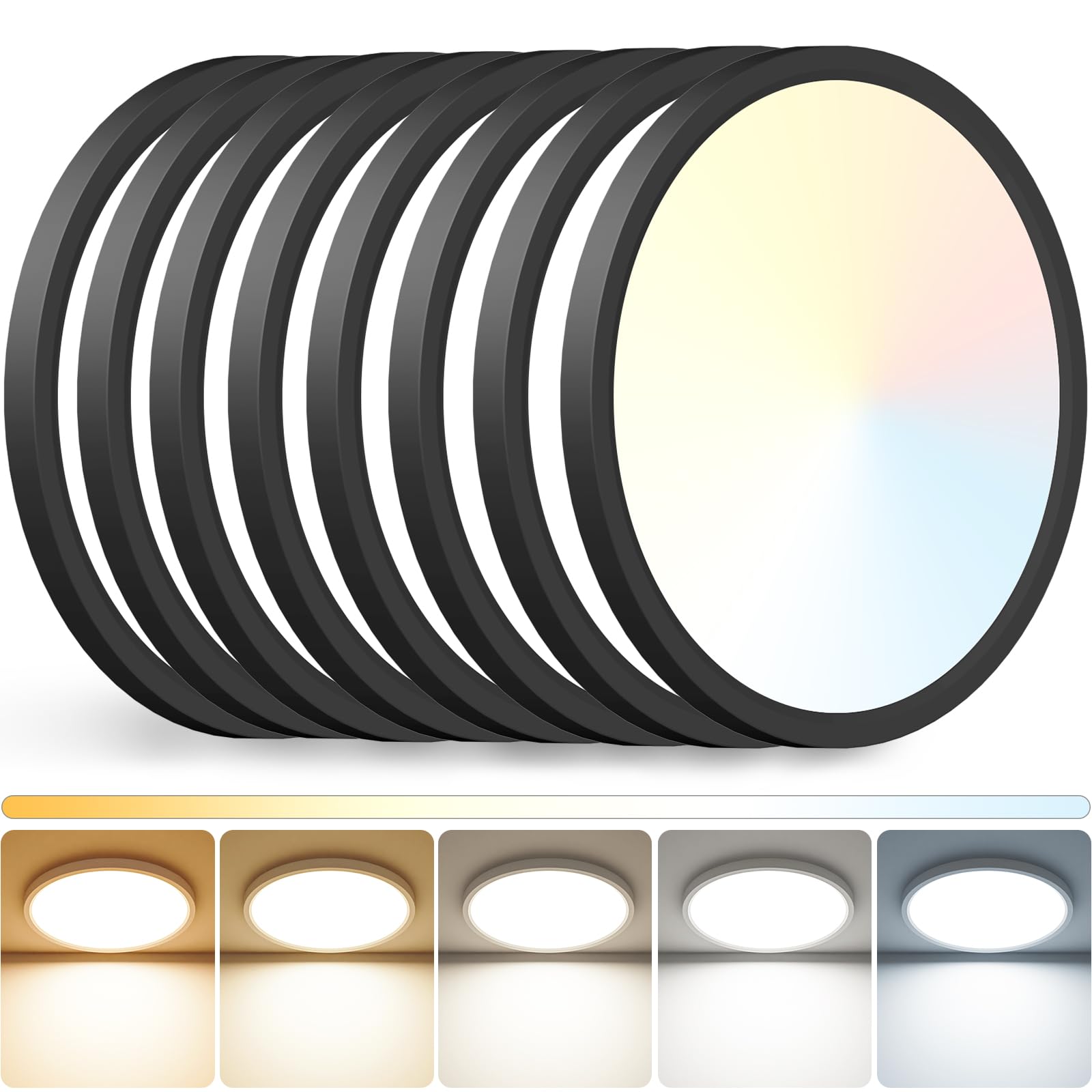 Peasur 12 Led Ceiling Light Fixture, 28W 3200Lm Adjustable, Black, 8 Pack