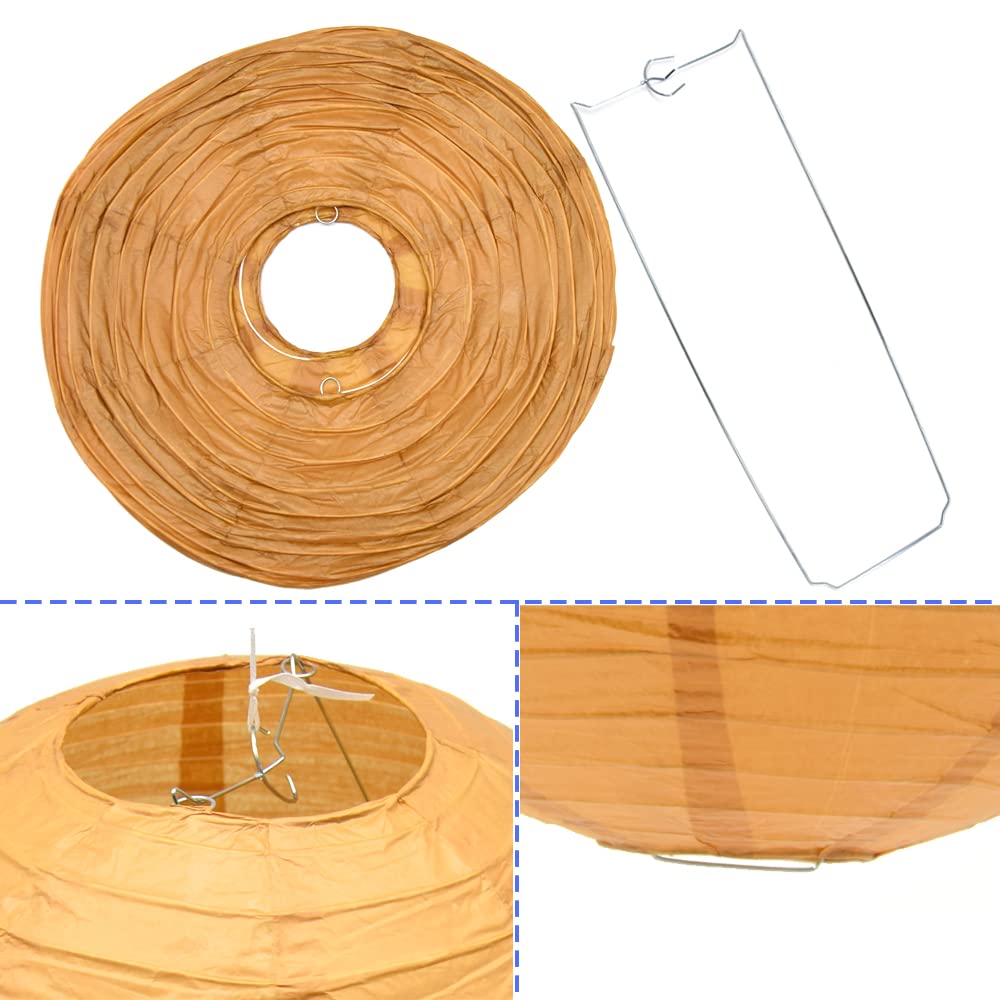 Hocansen 3pcs Paper Lanterns Decorative Round 12in Khaki Metal for Birthday Halloween Wedding Baby Shower Home Decor Party Decoration