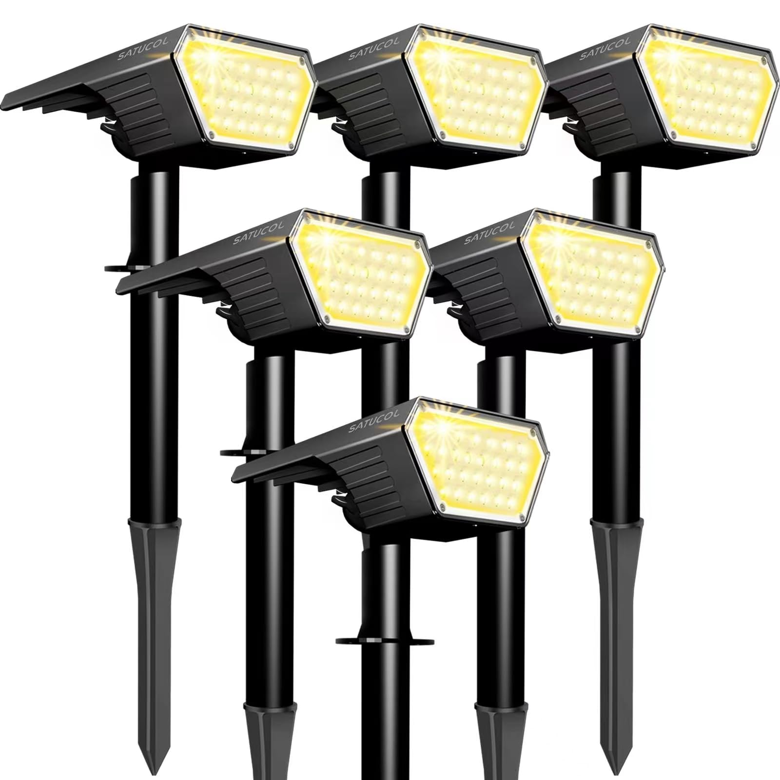 Satucol Solar Spot Lights Outdoor, Waterproof IP65, 6 Pack, Warm White, 2-in-1 Landscape Lighting, Model Satucol-A