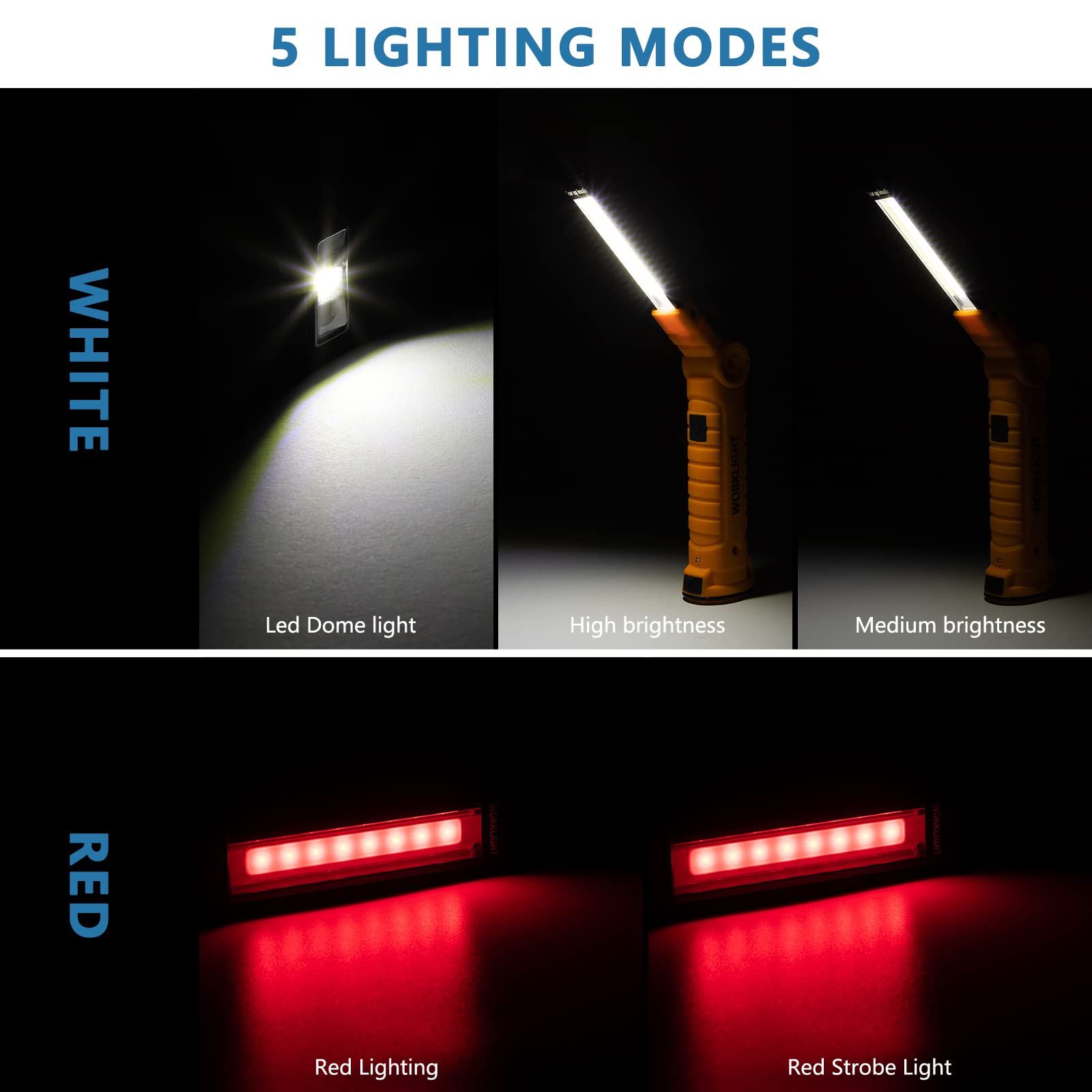 LED Rechargeable Flashlights Work Lights,Vagocom Mechanic Tools Cordless Worklight with Magnetic Base 360Rotate 5 Modes,Portable