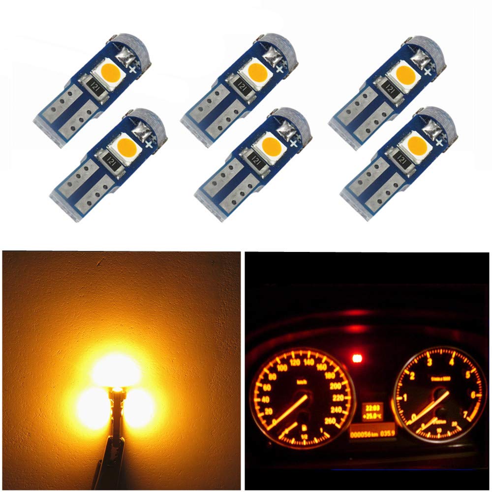 Wljh 6 Pack T5 Led Bulb Yellow 74 73 17 2721 Canbus Error Free 3-Smd 3030 Led Gauge Cluster Dashboard Indicator Light Bulbs,Plug And Play