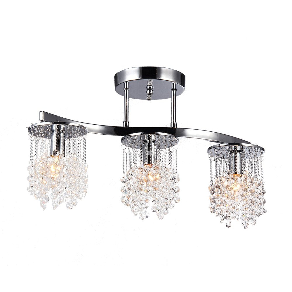 Whse of Tiffany 6719/3 Clee 3-Light Chrome 20 Crystal Chandelier, 22, Chrome