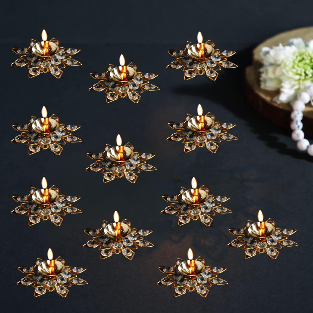 CraftVatika Crystal Akhand Brass Diya Deepak Brass Oil Puja Lamp for Diwali Decoration Items for Home Decor and Gift Items Offic