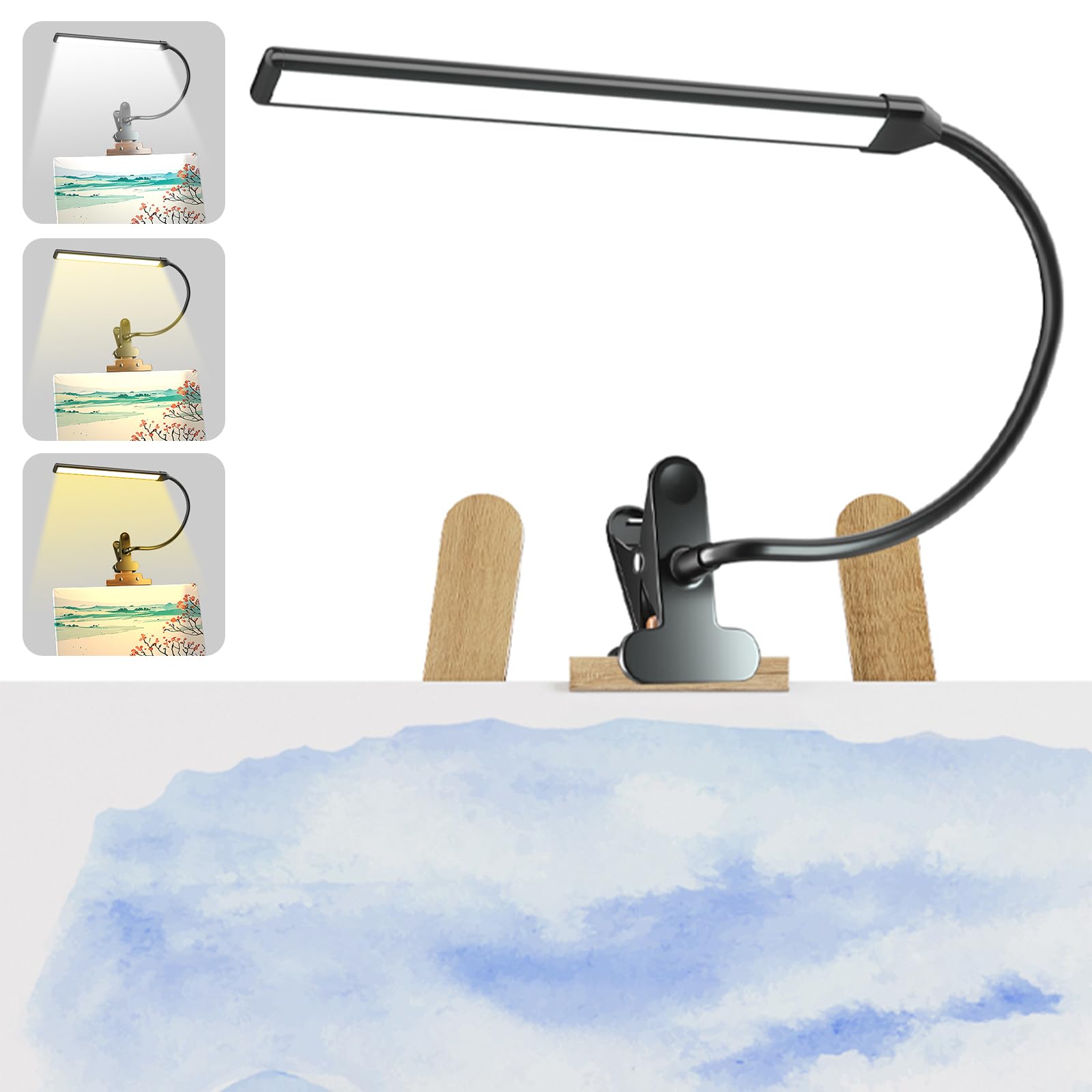 Lamptobe Clip-On LED Easel Lamp for Artists, 3 Color Modes, 10-Level Dimmable, 300lm Eye-Care Easel Lights for Painting, Drawing