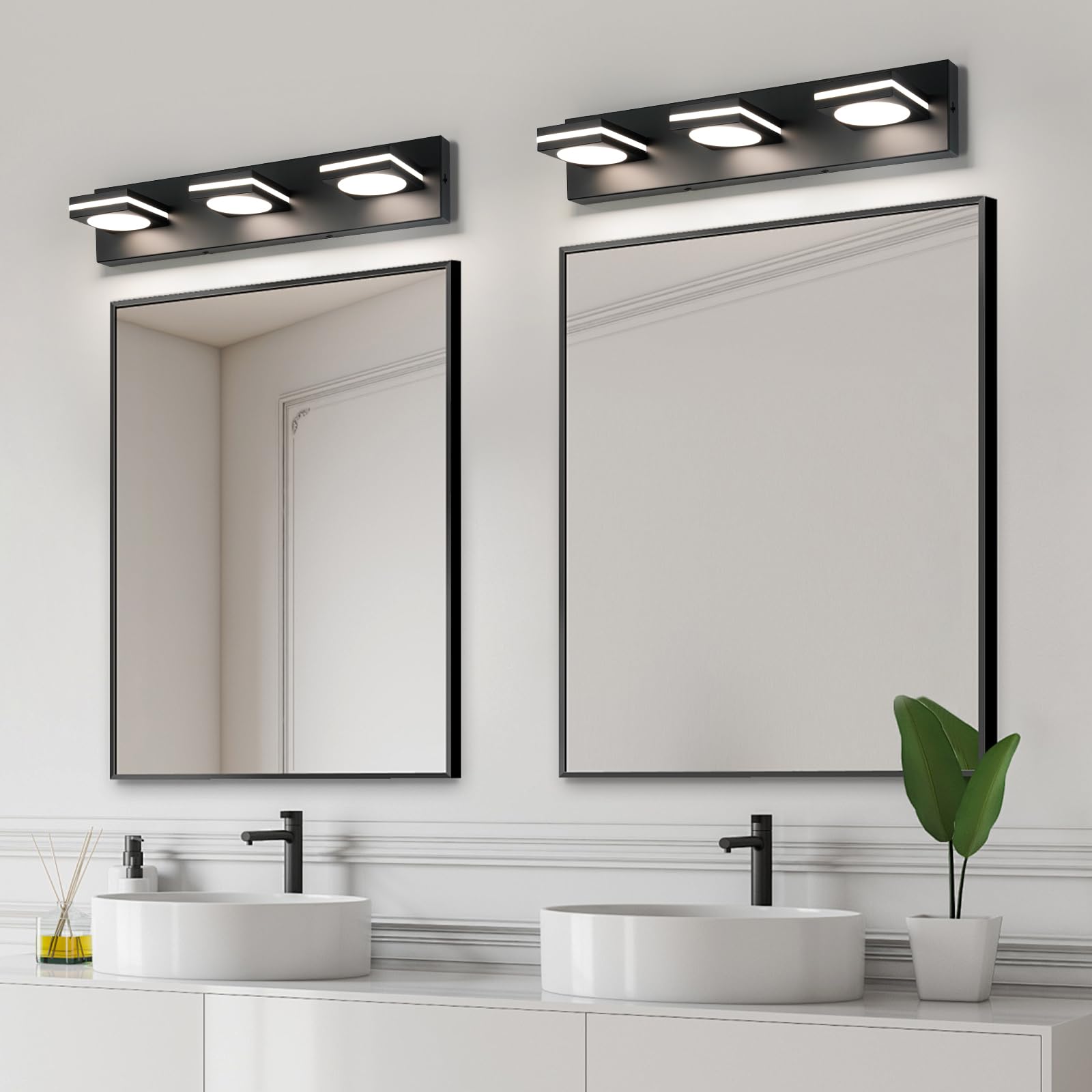 Okeli Bathroom Light Fixtures  Matte Black Vanity Light Modern Led Acrylic Lighting Fixtures  Bathroom Accessories Dimmer Lamps  3Cct  22-Inch