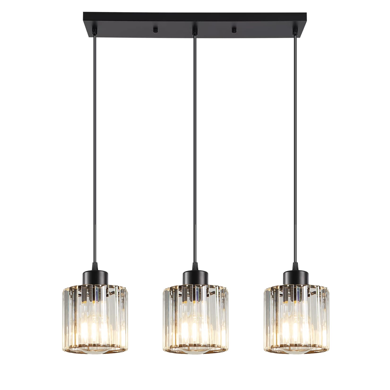 Rocunsi 3 Light Pendant Lighting For Kitchen Island  Black Hanging Light Fixture For Ceiling  Farmhouse Dining Room Lights For Bedroom  Hallway  Modern Glass Chandelier  E26 Base  Bulbs Not Included