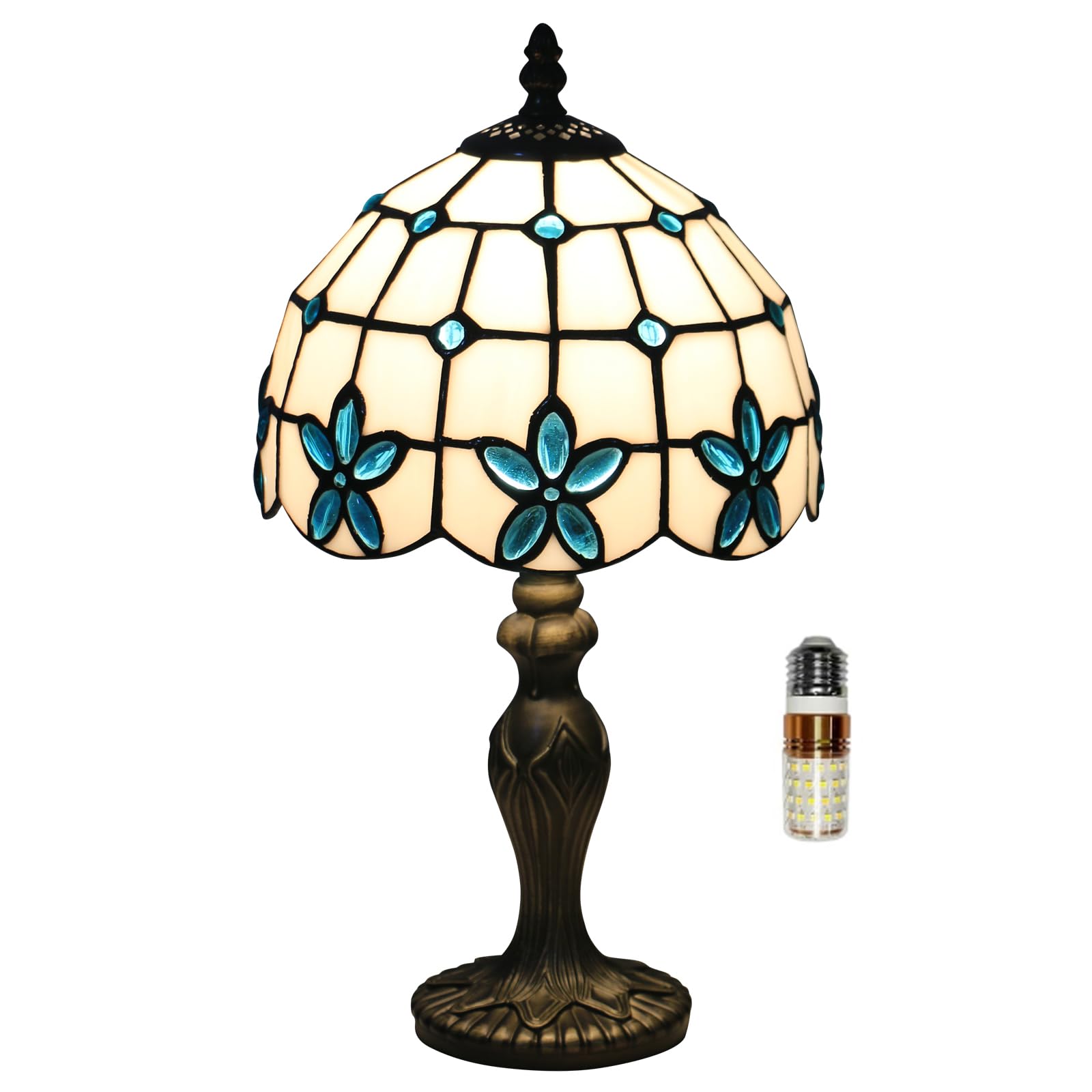 tuomoxte Tiffany Style Table Lamp, 8 Inch Stained Glass Lamp, Small Antique Table Lamp, Bedside Lamp, for Nightstand Bedroom Liv