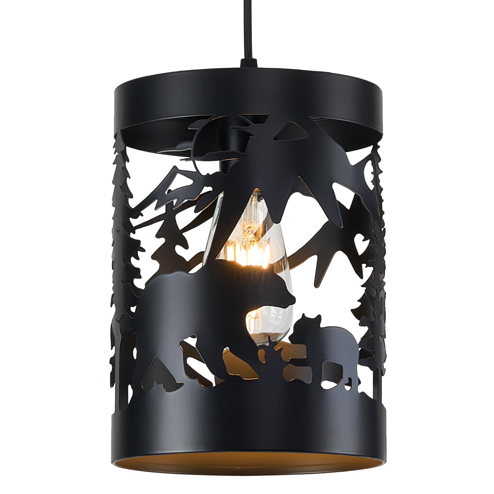 Monyohame Farmhouse Rustic Ceiling Light Fixtures, 1-Light Round E26 Base Black Metal Fixture Adjustable Height With Bear Design