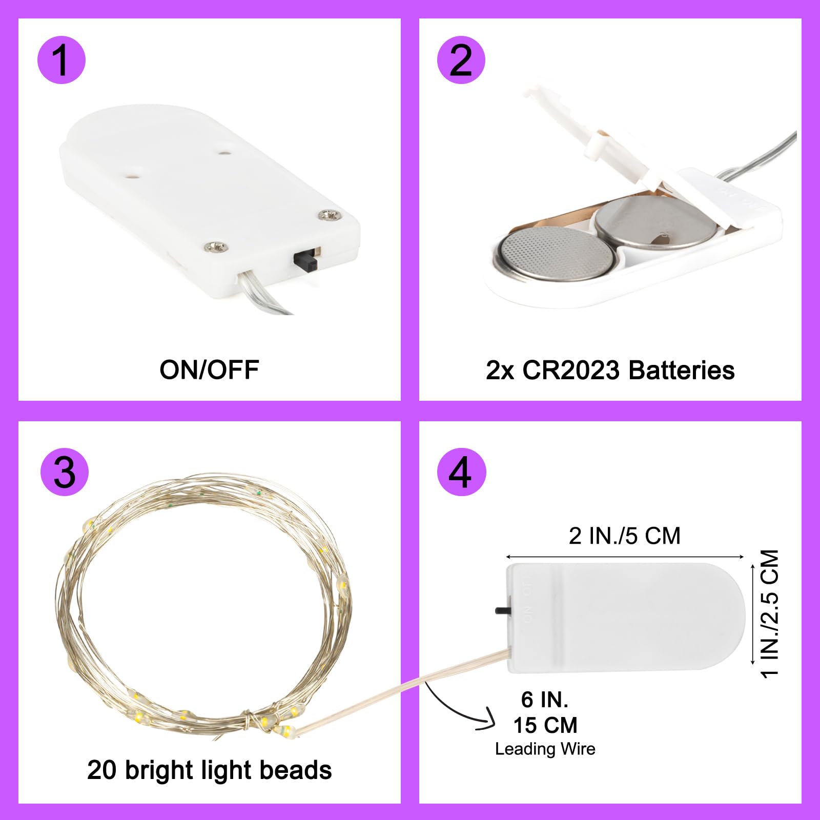 Sinamer 6 Pack Led Fairy Lights 7Ft Battery Powered Waterproof Silver Wire 20 Led Mini String Mason Jar Lights For Diy Wedding Party Bedroom Patio Easter Christmas (Purple)