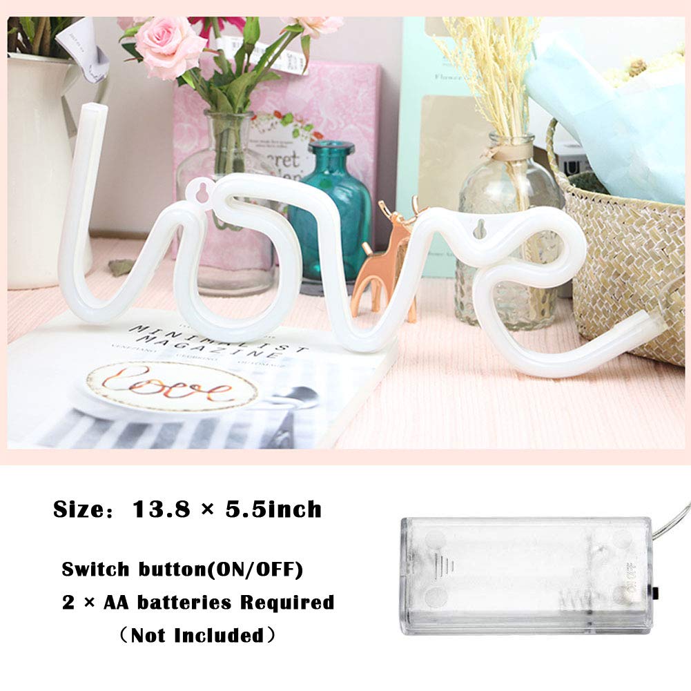 Mortime Pink Love Led Neon Light Sign - Party Decor, Girls Room Accessory, Table Decoration