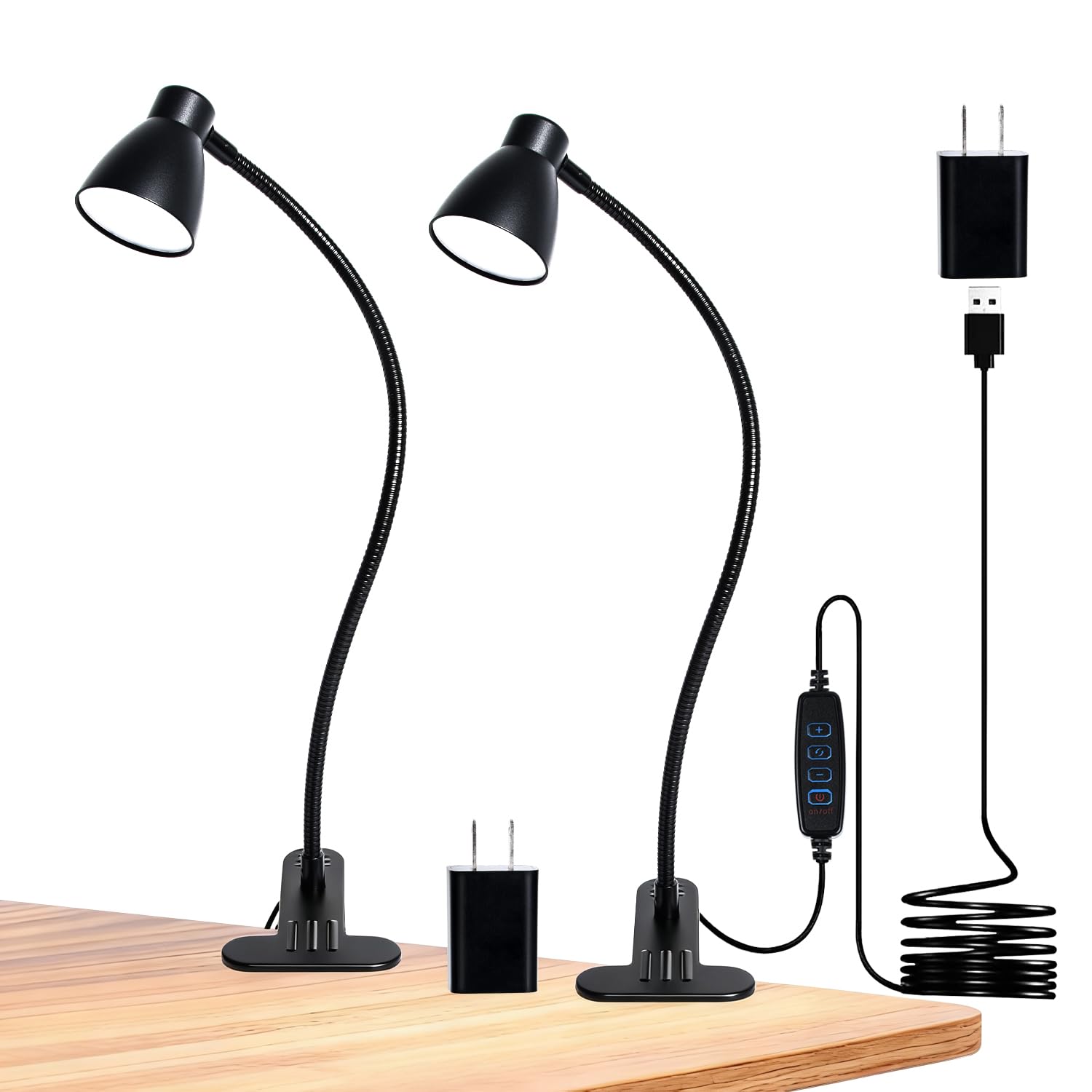CeSunlight 2 Pack Clip Desk Lamp, Ultra-Flexible Gooseneck Clip Reading Lights, 3000K-6500K Adjustable Color Temperature & Brigh