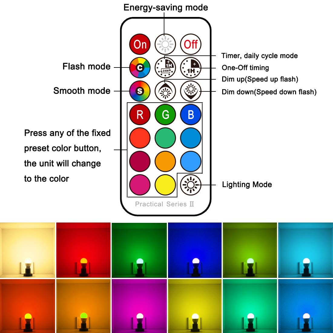 Yangcsl Led Light Bulbs 40W Equivalent, Rgb Color Changing Light Bulb With Remote Control, E26 Base, Pack Of 6