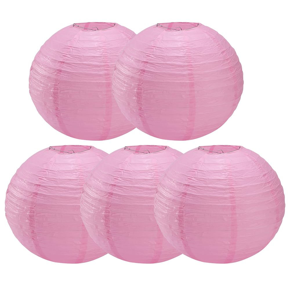 Pink Paper Lanterns Round Paper Lanterns Decorative Ball Lanterns Lamps for Weddings, Birthdays, Parties and Events 16-Inch 5 Pa