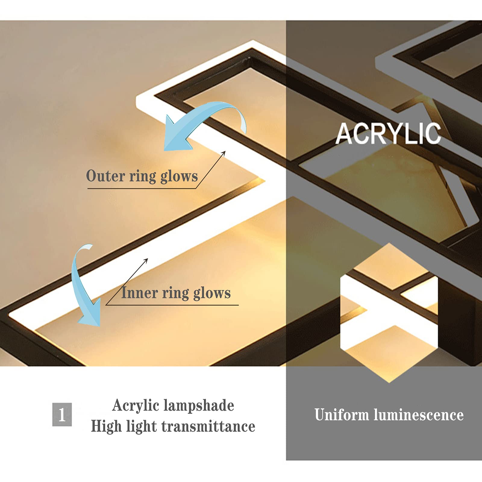 Fbfc 47.2In Modern Led Ceiling Lights Fixture  116W Black Dimmable Chandelier  Rectangular  With Remote Control Diningroom Lamp  Flushmount Geometric Led Ceiling Lamps For Bedroom Living Room