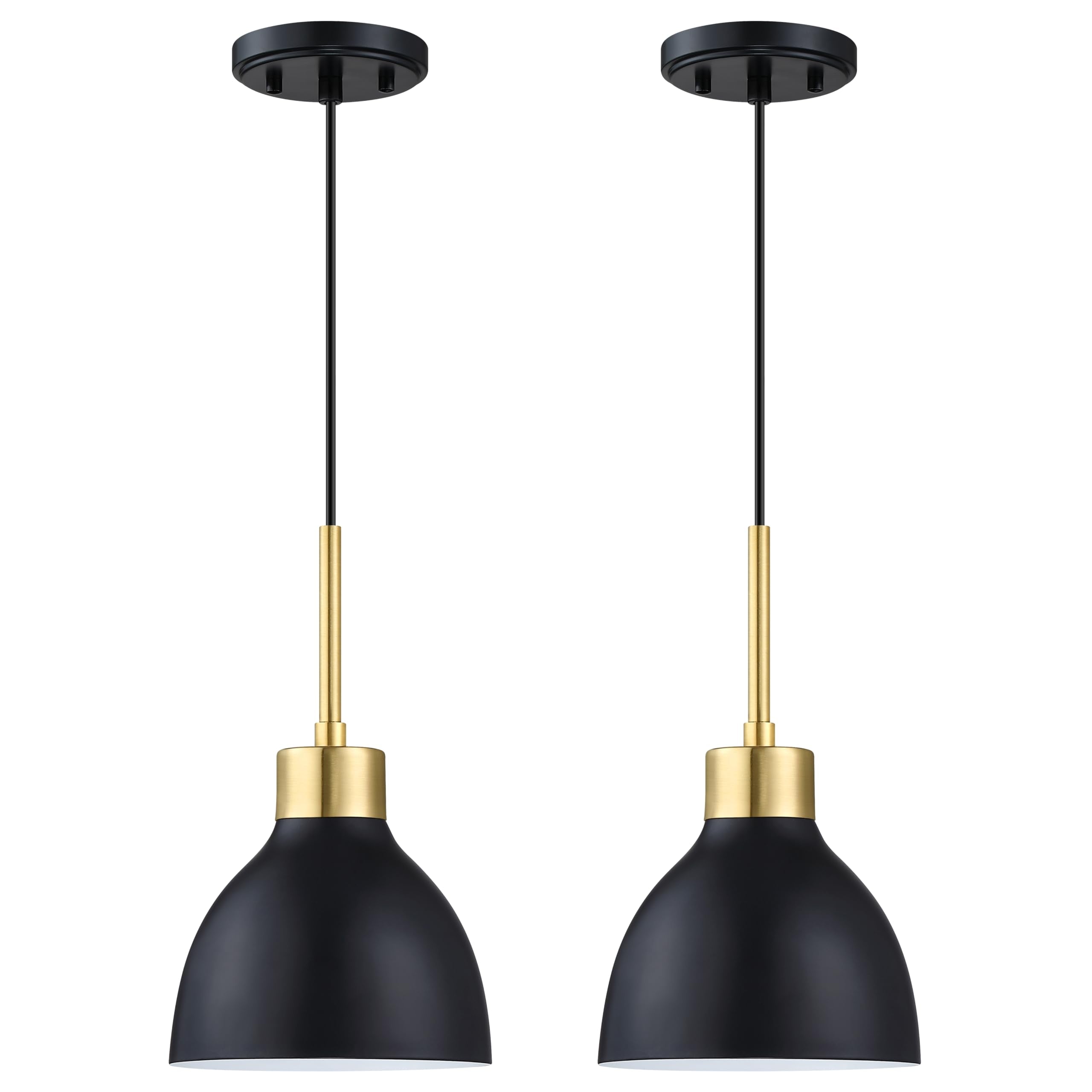 2 Pack 1 Light Kitchen Island Mini Hanging 6.5'' Metal Drum Pendant Ceiling Light Industrial Fixtures,Black Gold Finish for Over