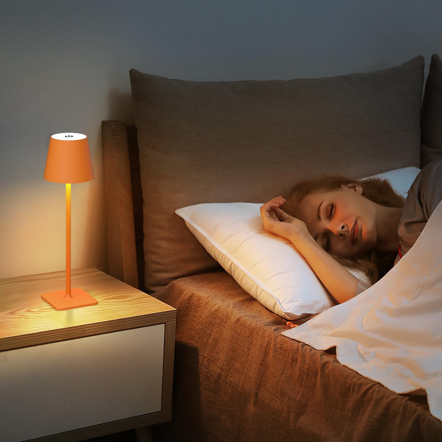 Yogaret Orange Cordless Table Lamp Set of 2 - 3 Way Stepless Dimmable Metal for Dining Bedroom Home Bar