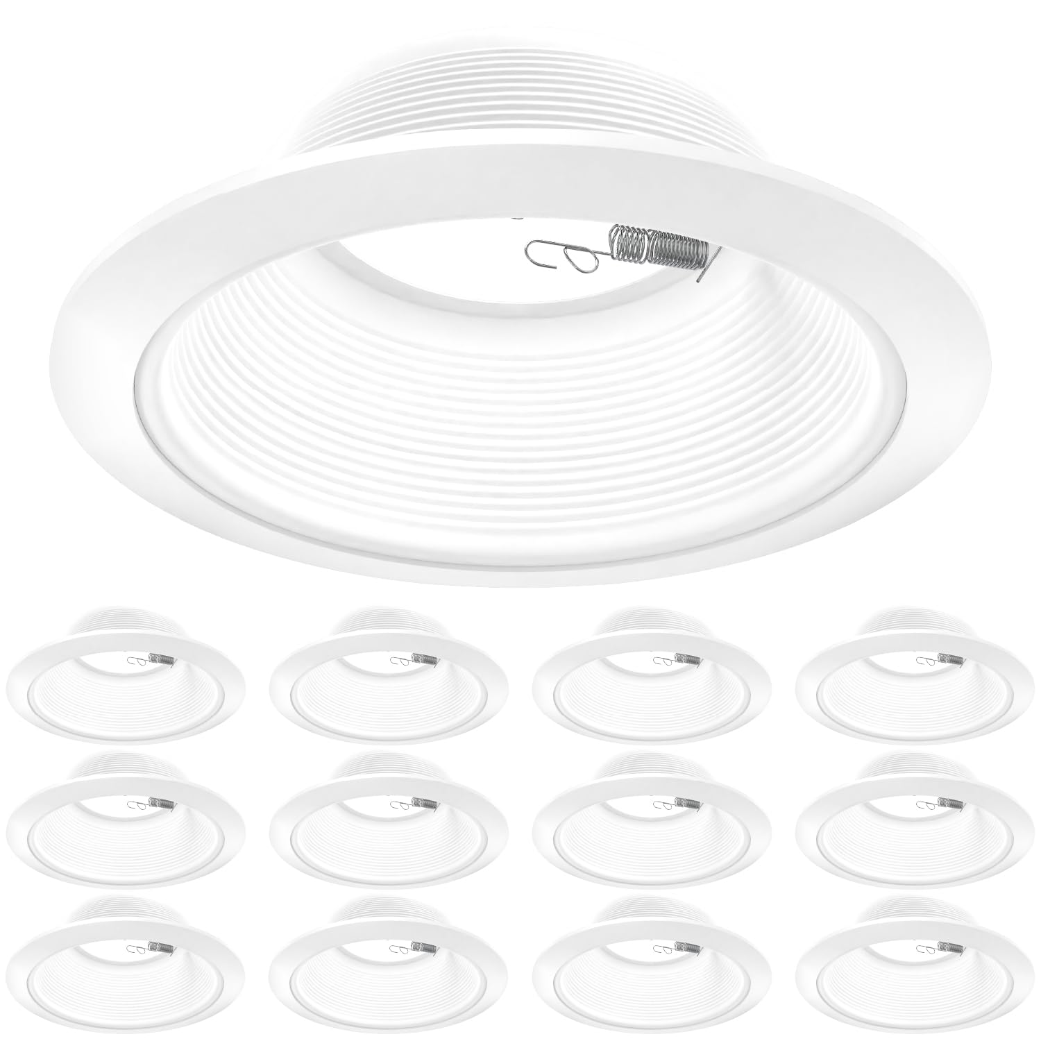 Sunco 12 Pack 6 Inch Ceiling Can Light Trim, Step Baffle with Detachable Ring, White Recessed Light Trim