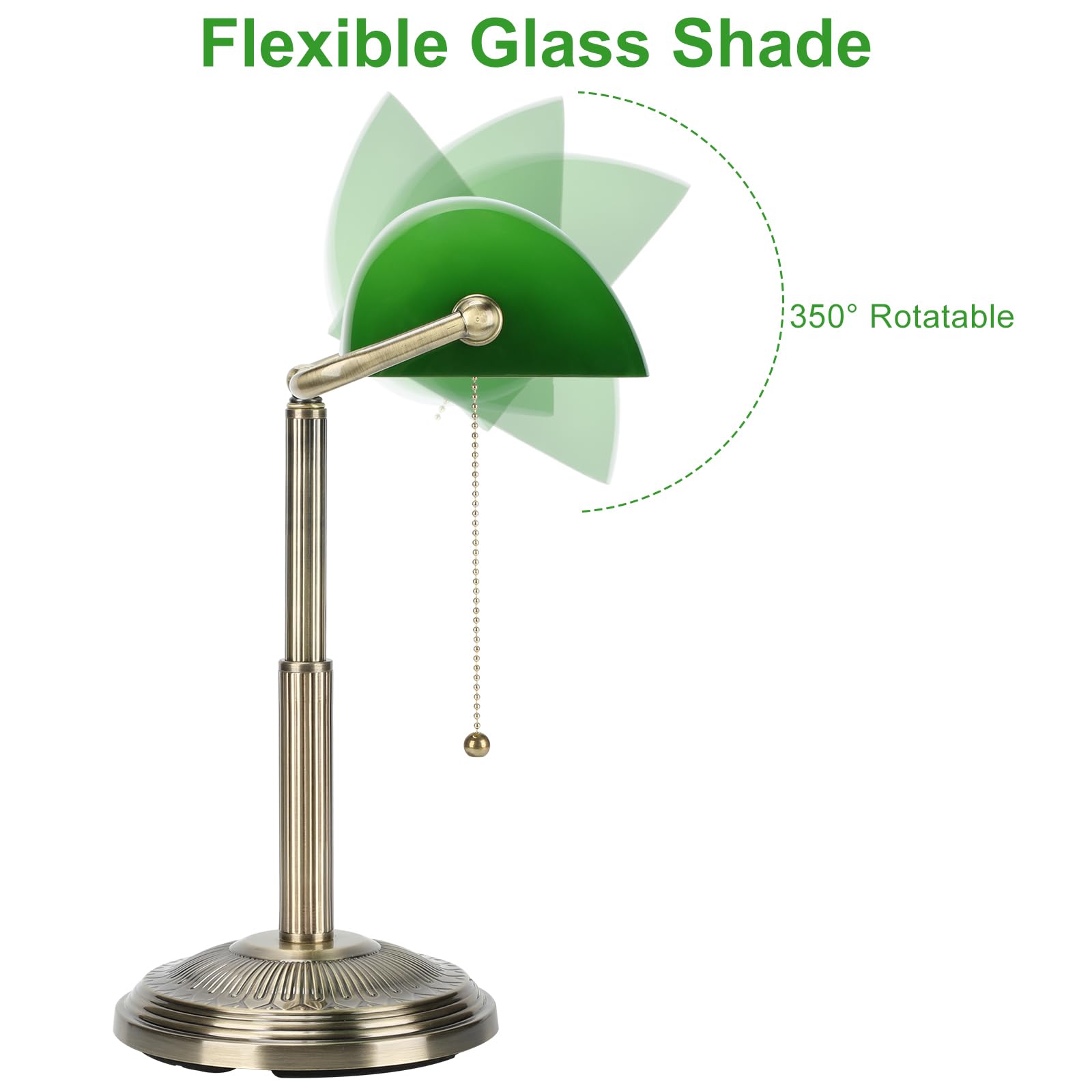 Linnmon Bankers Desk Lamp, Green Retro Lamp, Vintage Lamp With Pull Chain Switch For Home Office, Led Bulb Included (Brass+Green