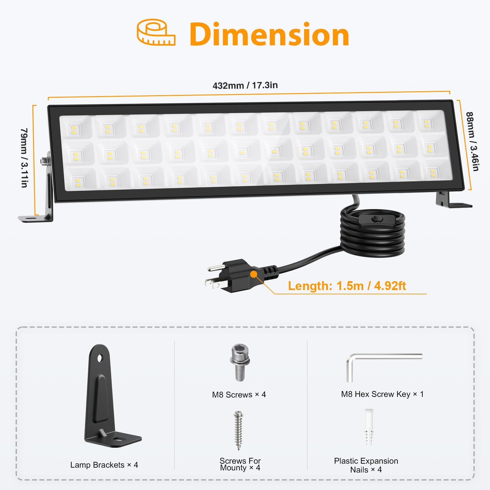 Meloght 4-Pack LED Shop Lights, 100W, 14000lm, IP66 Waterproof, 4.92ft Cord, On/Off Switch, 6500K, Black